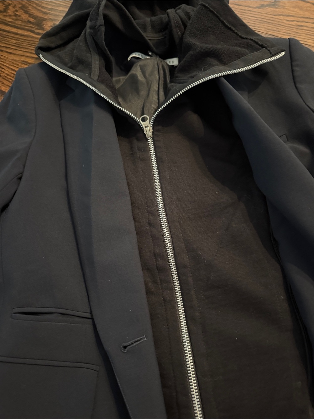 Women’s Black Hooded Blazer Jacket zip in zip out lining with hood - Picture 3 of 4